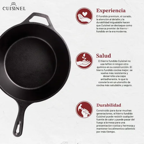 Vista 2 de Sartén de hierro fundido de Cuisinel + tapa - Olla multifuncional 2 en 1 - Olla profunda + sartén - Olla holandesa de 3 cuartos de galón - Utensilio