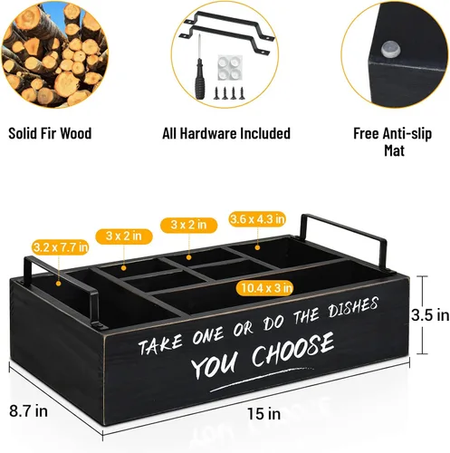 Vista 7 de Ameuphercy Dispensador de platos de papel de madera, soporte para platos de papel con portavasos grande para encimera de cocina, organizador