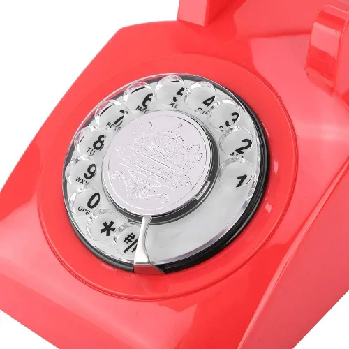 Vista 5 de Teléfono con cable Retro Rotary Dial Teléfono con cable Teléfono fijo de escritorio vintage (rojo)