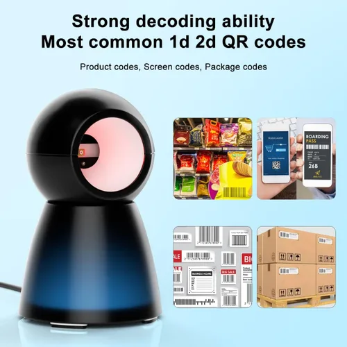 Vista 3 de Escáner de código de barras QR 2D manos libres, TEEMI USB con cable omnidireccional lector de código de barras de escritorio, escáner de pantalla