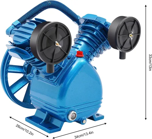 Vista 7 de Bomba de compresor de aire de cilindro doble de 3HP estilo V de 2 pistones azul de repuesto bomba de compresor de aire de cabeza de motor
