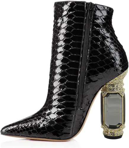 Vista 27 de FSJ Botas de tacón alto con punta puntiaguda para mujer, con tacón alto, con cremallera lateral brillante, estilo casual, para uso diario, zapatos