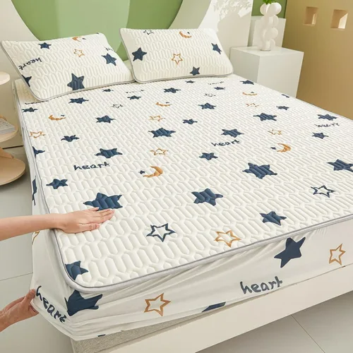 Vista 22 de FCLDESHOP Sábanas de bolsillos profundos, sábana bajera con estampado de látex fresco grueso de verano, protector de colchón de animé de dibujos