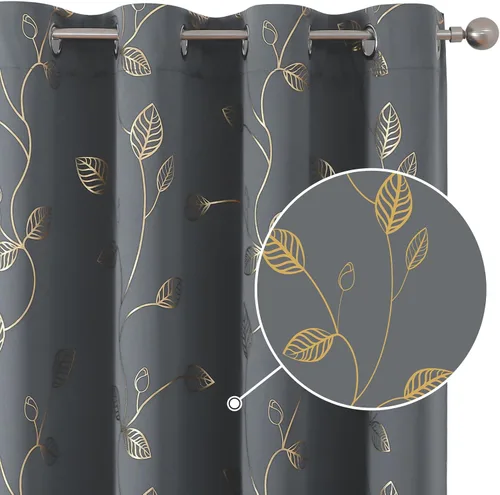 Vista 99 de BUHUA Cortinas pequeñas para ventana de 36 pulgadas de largo, 2 paneles, cortinas opacas con elegantes ramas de árbol plateadas, cortinas de bloqueo