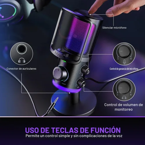Vista 6 de Micrófono de juego FIFINE para PC, micrófono USB para transmisión con balance de chat de juego, micrófono de escritorio RGB condensador