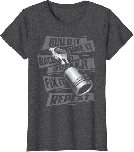 Vista 6 de Build It Tune It Race It Break It - Camiseta para entusiastas de los coches de carreras, talla S Negro