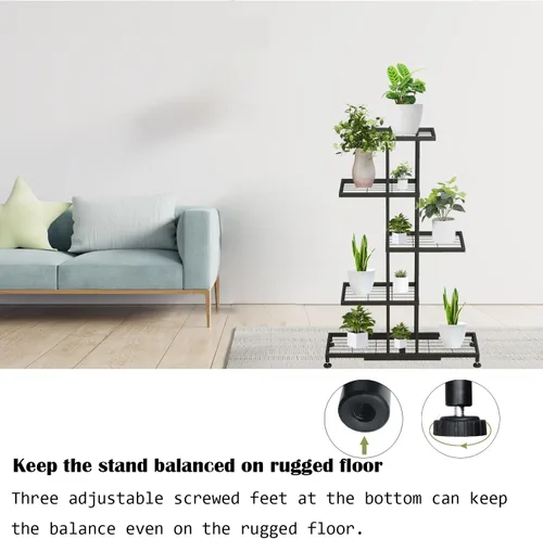Vista 3 de Twhep Soporte para plantas de hierro de 5 niveles, moderno estante multifuncional para balcón y jardín