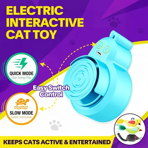 Vista 4 de Juguetes interactivos para gatos de interior: varita eléctrica automática de plumas y ratón de pájaro volador, recargable eléctrica colgante, juego