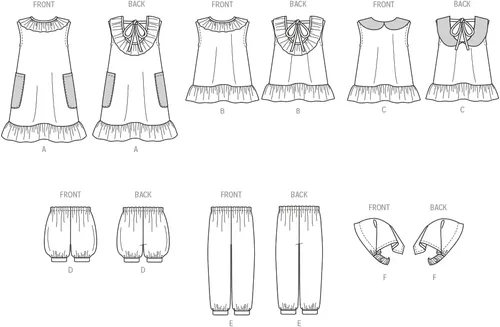Vista 3 de Butterick Kit de patrón de costura para vestidos, tops, pantalones cortos, pañuelos y pantalones para niños pequeños, código de diseño B6951, tallas