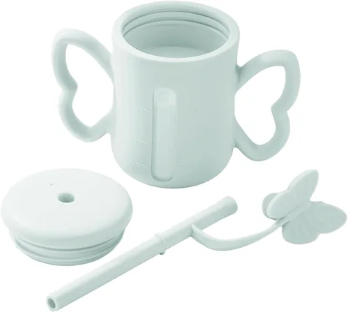 Vista 6 de Dommy Taza de entrenamiento de silicona con tapa de popote para bebés de 6 meses y 12 a 18 meses, taza para beber agua para bebés de 6 meses