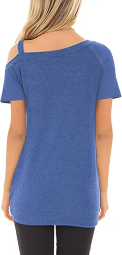 Vista 3 de Temofon - Camisetas de mujer, sin hombros, camiseta de verano informal, de manga corta, con diseño de nudo trasero y hombros desnudos, tallas S a 2XL