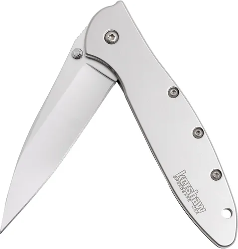 Vista 5 de Kershaw Cuchillo de bolsillo dentado negro; hoja de acero 14C28N parcialmente dentada de 3 pulgadas, mango de acero inoxidable 410 y cuchillo