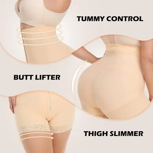 Vista 4 de SHAPERIN Faja de control de abdomen para mujer, pantalones cortos de cintura alta, moldeador de cuerpo, levantador de glúteos, pantalones cortos