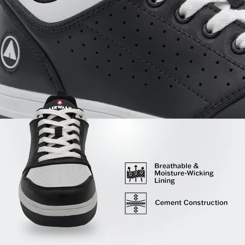 Vista 2 de Airwalk Arena Low Top Composite Toe - Zapatos de trabajo industriales para hombre, negroblanco, talla 9, medianos, cómodos y ligeros para hombres