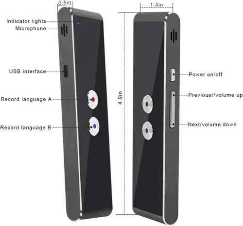 Vista 6 de Dispositivo de traductor de idiomas, 96 idiomas traductor inteligente de idiomas extranjeros con batería de 400 mAh, dispositivo de traductor