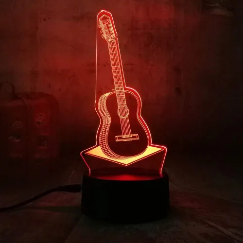 Vista 2 de Dependable Industries inc. Essentials 3D Rock & Roll Guitarra LED Luz 7 Color Cambio Lámpara de Mesa Luz Nocturna