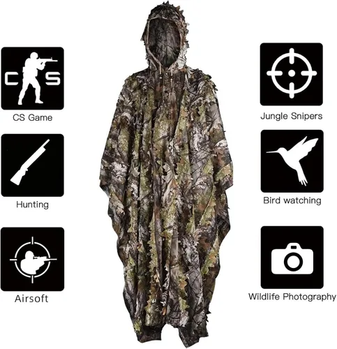 Vista 6 de LOOGU Traje de caza Ghillie, traje de camuflaje frondoso 3D, accesorios militares y de tiro, ropa de equipo táctico