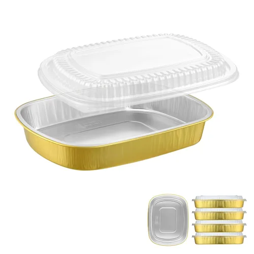 Vista 13 de Bandejas ovaladas de papel de aluminio con tapas a presión (paquete de 5) Recipiente reutilizable de servicio pesado 2 veces más grueso de 25
