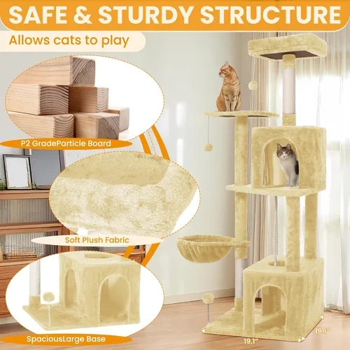 Vista 3 de Árbol para gatos, torre de gato de 54 pulgadas para gatos de interior, condominio de felpa de varios niveles para gatos con postes rascadores