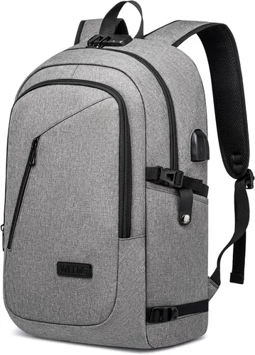 Vista 8 de WENIG - Mochila antirrobo para portátil de viaje con puerto de carga USB y cerradura, mochila de trabajo delgada y resistente al agua para hombres