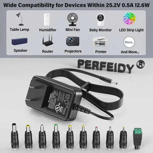 Vista 2 de Cargador de cable de alimentación de 25.2 V 0.5 A con 10 conectores de CC