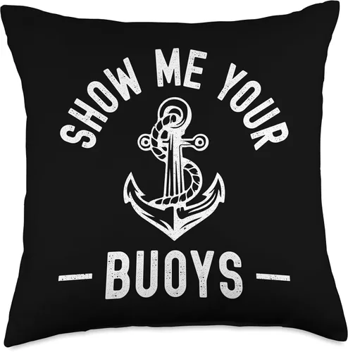 Vista 5 de Pontoon Boat Accessories & Lake Life Tees Show Me Your Buoys - Divertida almohada de marinero humor para adultos, 16 x 16 pulgadas, multicolor