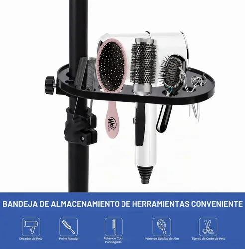 Vista 3 de Klvied Soporte para peluca con trípode ajustable, soporte para cabeza de maniquí con panel para pies, cabeza de peluca de metal reforzada