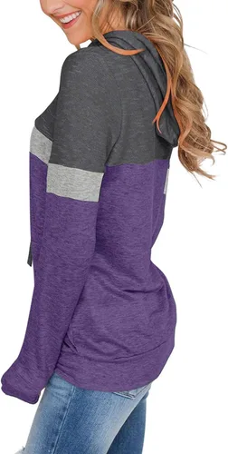 Vista 2 de Camisetas para mujer, túnicas informales, de manga larga, con capucha, sin botones, blusas holgadas, ropa de moda, sudaderas