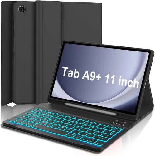 Vista 8 de Funda para Galaxy Tab A9 Plus con teclado 5G de 11 pulgadas 2023 (SM-X210/X216/X218), funda de teclado de tableta desmontable retroiluminada de 7