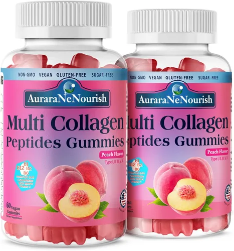 Vista 9 de Gomitas de péptidos de colágeno múltiple, sin azúcar, hidrolizadas, 5000 mg de proteína, tipo I, II, III, V, X, con biotina, ácido hialurónico