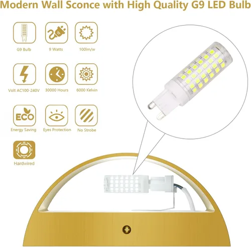 Vista 6 de Aipsun Aplique de Pared de Latón Cepillado Luces de Pared Interiores con Cableado Directo 1 Paquete Luz de Montaje en Pared Hacia Arriba y Hacia