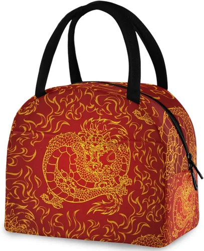 Vista 12 de Bolsa de almuerzo reutilizable con diseño de panal de abeja vintage, con bolsillo frontal, cierre de cremallera, bolsa térmica térmica