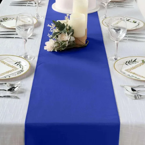 Vista 20 de Efavormart - Camino de mesa de poliéster de alta calidad azul claro para bodas, fiestas de cumpleaños, banquetes, decoración, ajuste rectangular