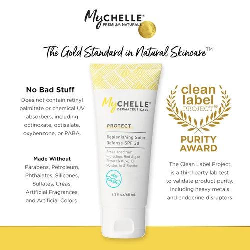 Vista 4 de MyCHELLE Dermaceuticals Solar Defense SPF 30 (2.3 fl oz) - Protector solar hidratante seguro para arrecifes con extracto de algas rojas y aceite