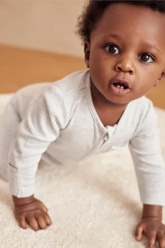 Vista 3 de MORI Pijama para bebés niños y niñas con cremallera, de algodón orgánico y bambú, unisex, con pies, ropa de dormir para bebés de 0 a 9 meses, Grey