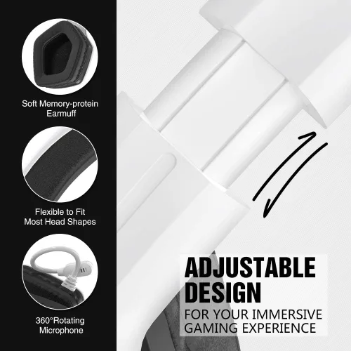 Vista 2 de BENGOO G9700 - Auriculares para juegos para PS4, PS5, Xbox One, control de PC, cancelación de ruido con micrófono, luz LED blanca, sonido envolvente