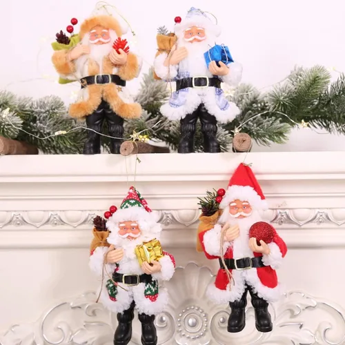 Vista 8 de PRETYZOOM Figura de Papá Noel de resina azul Santa escultura de pie de vacaciones figura de Santa Claus sosteniendo regalos decoración de mesa
