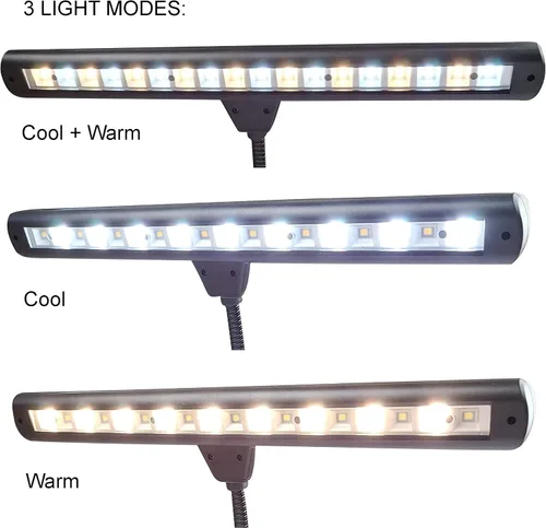 Vista 2 de Soporte de música extra ancho con clip para orquesta, 18 LED recargable USB piano, escritorio, lámpara de lectura
