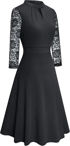Vista 3 de HOMEYEE Vestidos de fiesta retro de encaje con cuello redondo para mujer, A234