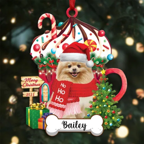 Vista 110 de Akita1 - Adorno personalizado para perro, adorno de perro con nombre personalizado, plano impreso en 2D, acrílico colgante, Papá Noel y perro
