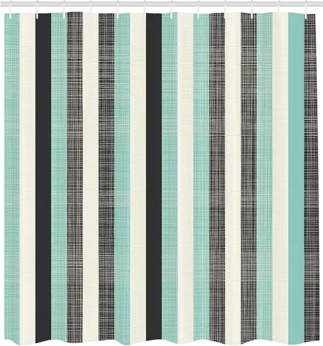Vista 2 de Ambesonne Cortina de ducha retro, diseño clásico de rayas verticales, imagen, imagen antigua, obra de arte, juego de decoración de baño de tela