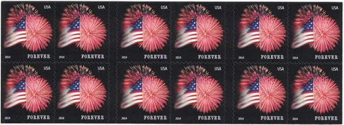 Vista 3 de Folleto USPS de 20 sellos Forever con bandera de los Estados Unidos (fuegos artificiales)