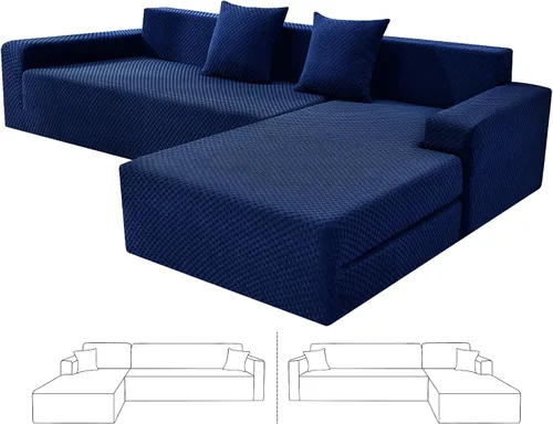 Vista 11 de ZNSAYOTX Fundas para sofá modular, fundas elásticas de jacquard con parte inferior elástica para sofá modular en forma de L, 2 protectores de sofá