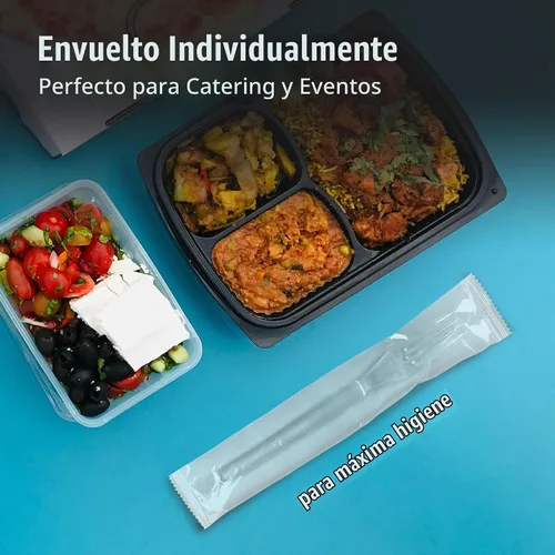 Vista 6 de 3X Horquillas de plástico transparente resistentes envueltas individualmente, resistentes como cubiertos de plata, paquete de 100 horquillas