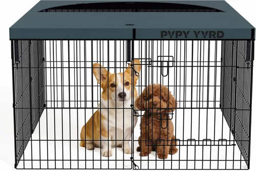 Vista 13 de Corralito plegable para perros, 24 pulgadas, 8 paneles, valla de ejercicio