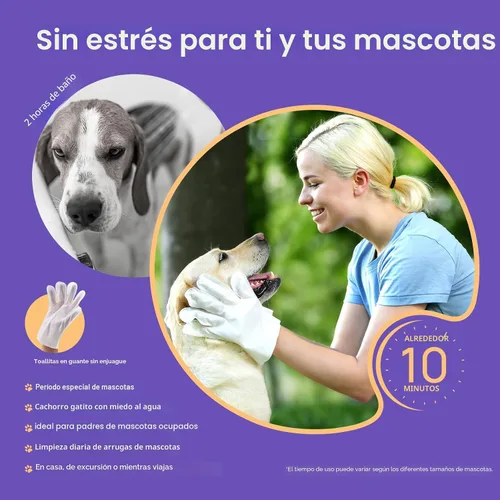 Vista 5 de HICC PET Toallitas desodorizantes de limpieza para perros y gatos, hipoalergénicas, hidratantes y nutritivas para guantes de aseo de mascotas