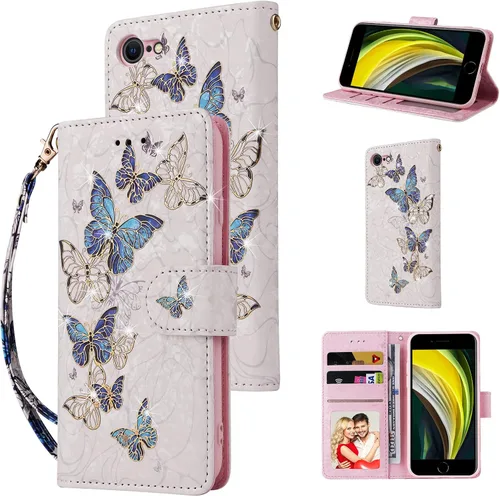 Vista 20 de UEEBAI Funda tipo cartera para iPhone SE 2022 5G/iPhone 7/iPhone 8/iPhone SE 2020, funda de piel sintética con función atril y bloqueo RFID, funda