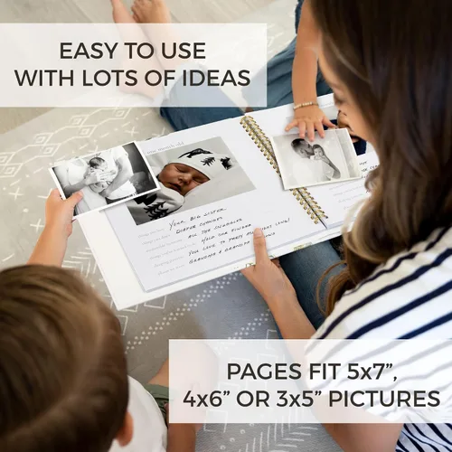 Vista 5 de Libro de recuerdos para bebés para niños y niñas – Álbum de fotos atemporal para bebés de los primeros 5 años – Diario álbum de recortes de género