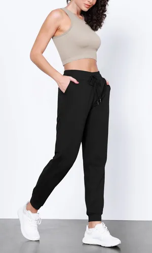 Vista 4 de ODODOS Pantalones deportivos para mujer con bolsillos, de algodón de rizo francés, cintura alta, con cordón