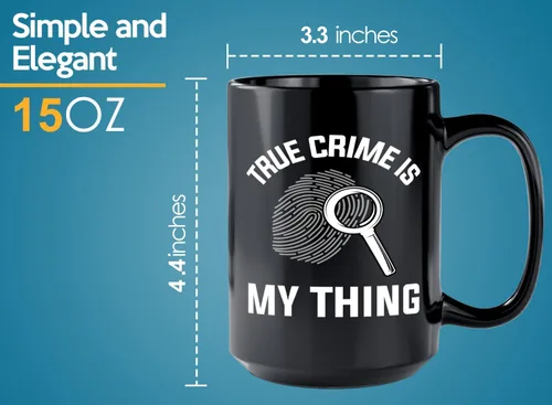 Vista 6 de Taza de café detective de 15 onzas, color negro - TRUE crime is - oficial de policía policía patrulla detective sheriff aplicación de la ley